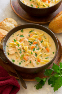 The ultimate Creamy Chicken Noodle Soup (American Favorite) in less than 30 minutes